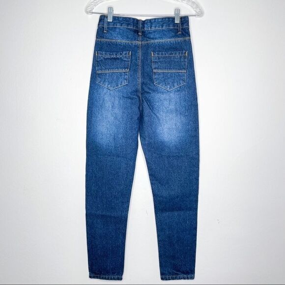 Boohoo blue high rise boyfriend mom jeans dark wash size‎ 2 NEW NWT - Picture 2 of 10
